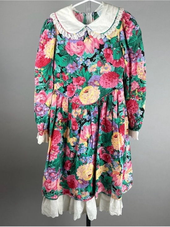 Vintage Other - Vtg 90s Childrens Hour Jan Briggs Floral Print Eyelet Lace Trim Party Dress 10